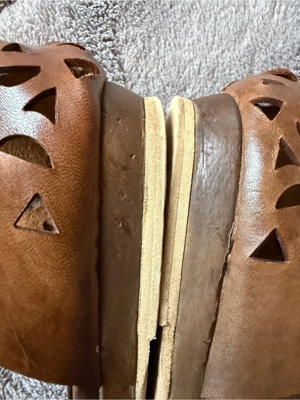 Sundance Brown Laser-Cut Peep-Toe flat Ankle Strap Sandals. 40 made in Italy. - Picture 11 of 16